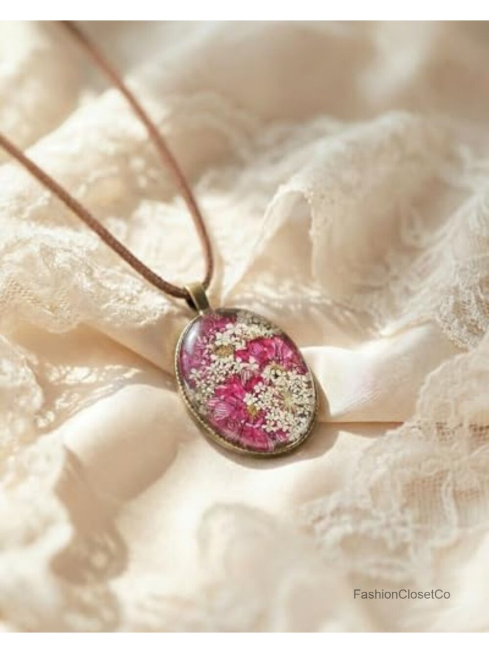 Handmade Resin Real Pressed Flower Pendant Necklace Adjustable Cord Gift - Picture 2 of 4